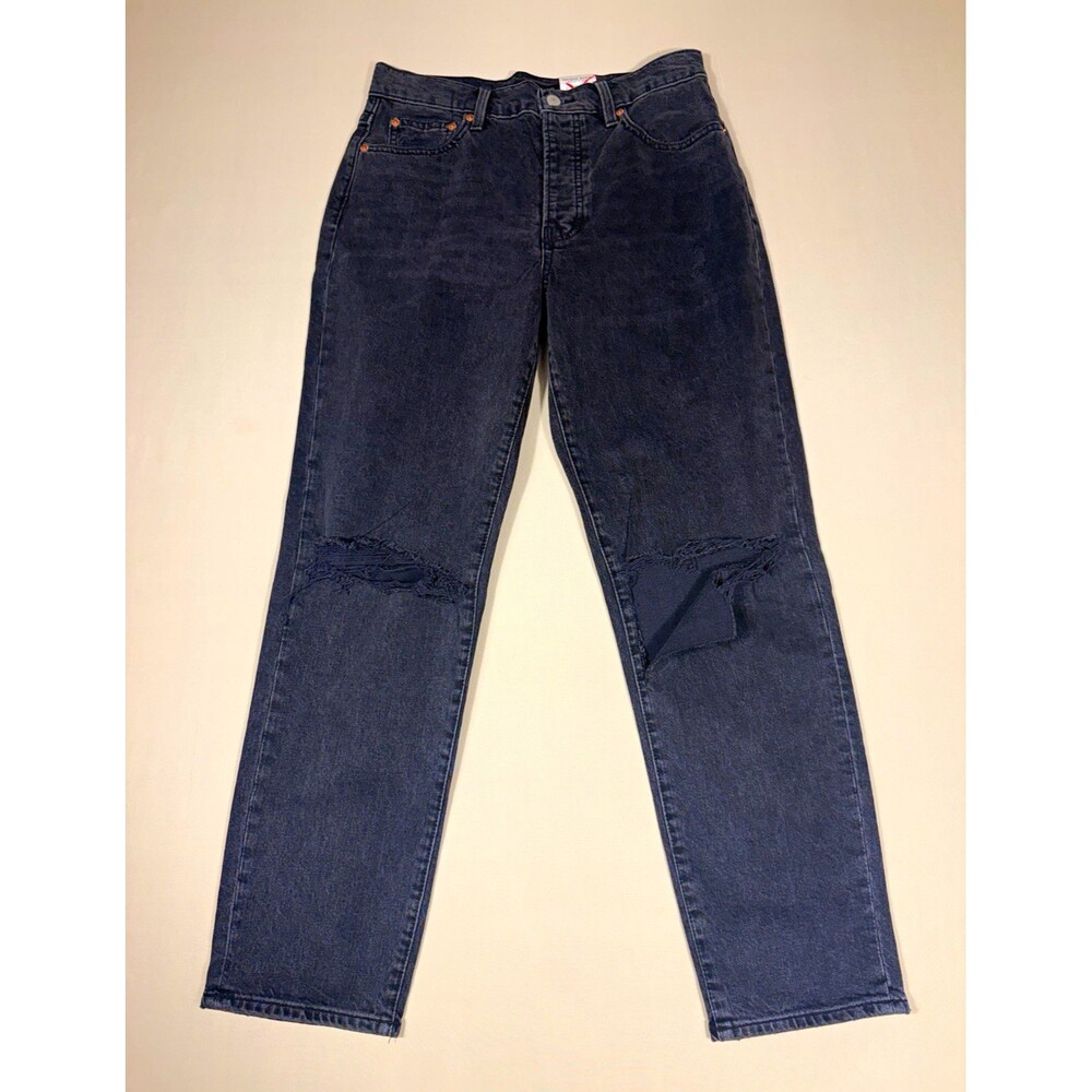 Lucky Brand Drew High Rise Mom Jeans Black Dark Wash Distressed Straight 6 28 A